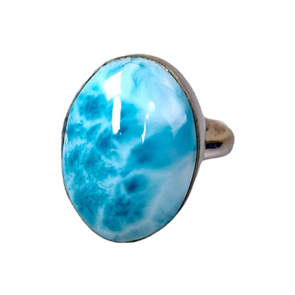 Big Solid Sterling Silver Dominican Deep Blue Larimar Stone Handmade Ring