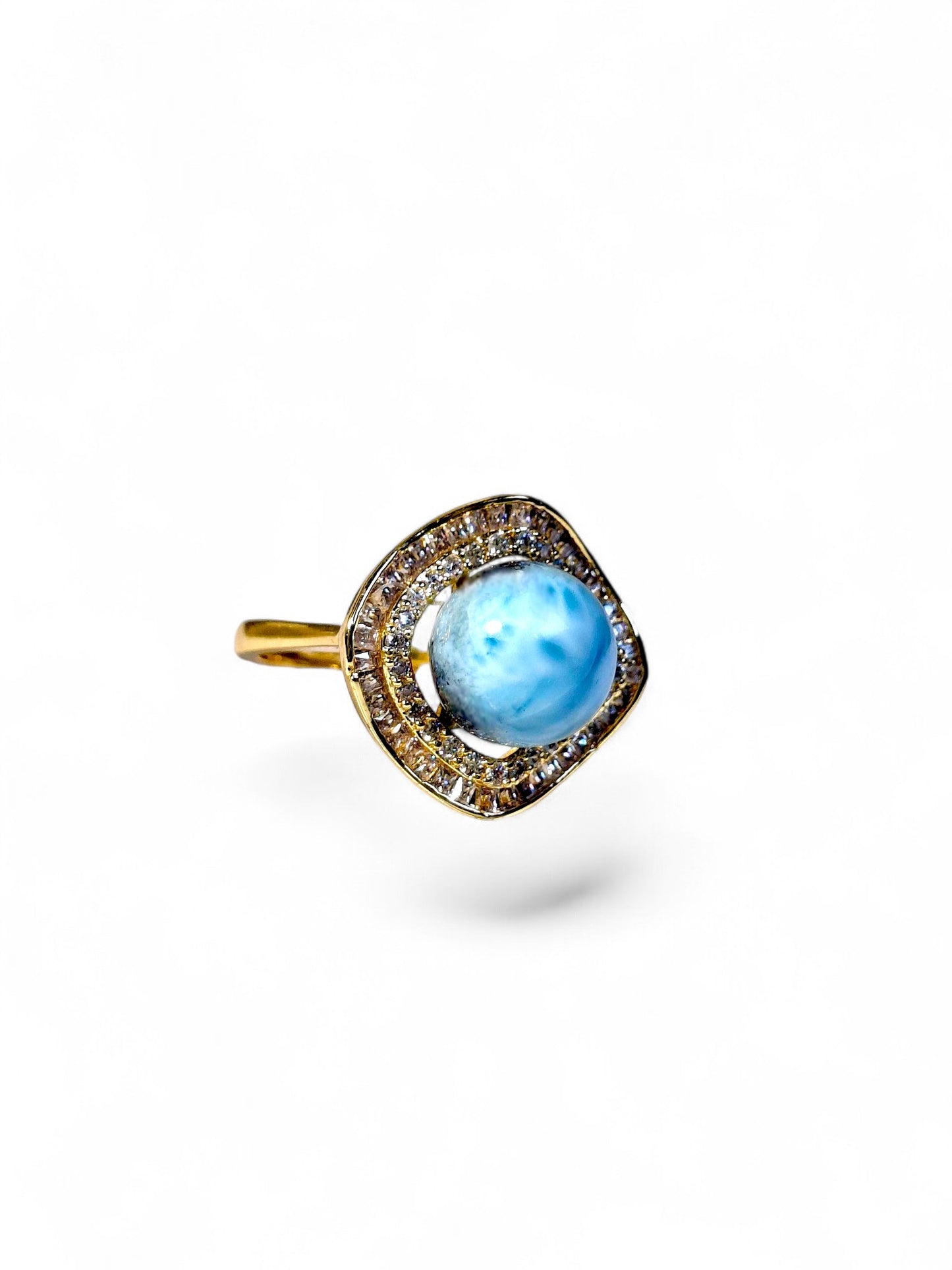 Stainless Steel w/ Gold Plate Dominican Blue Larimar Stone Ring