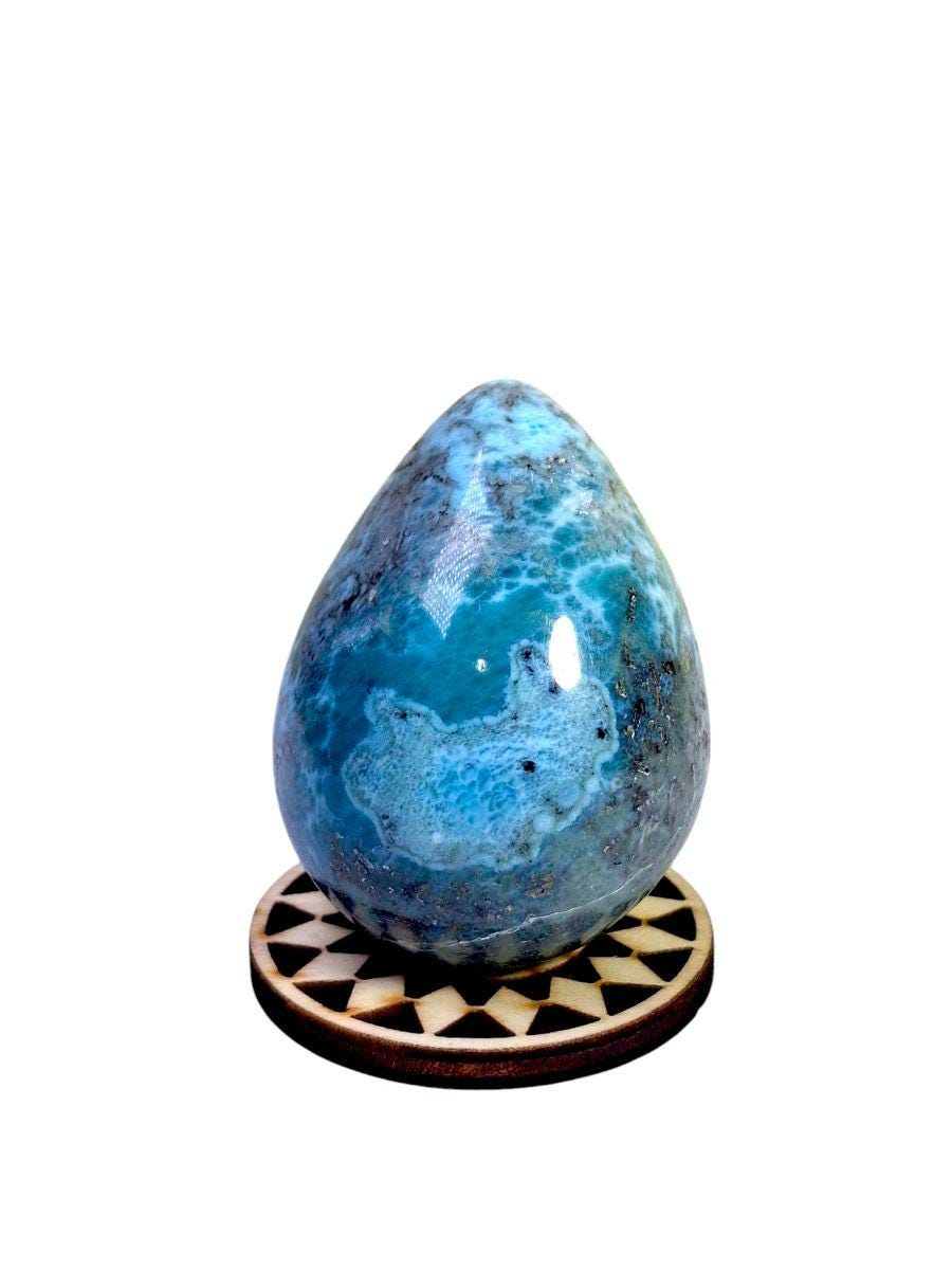 59 mm Egg Form Natural Dominican Blue Larimar Stone Healing Energies