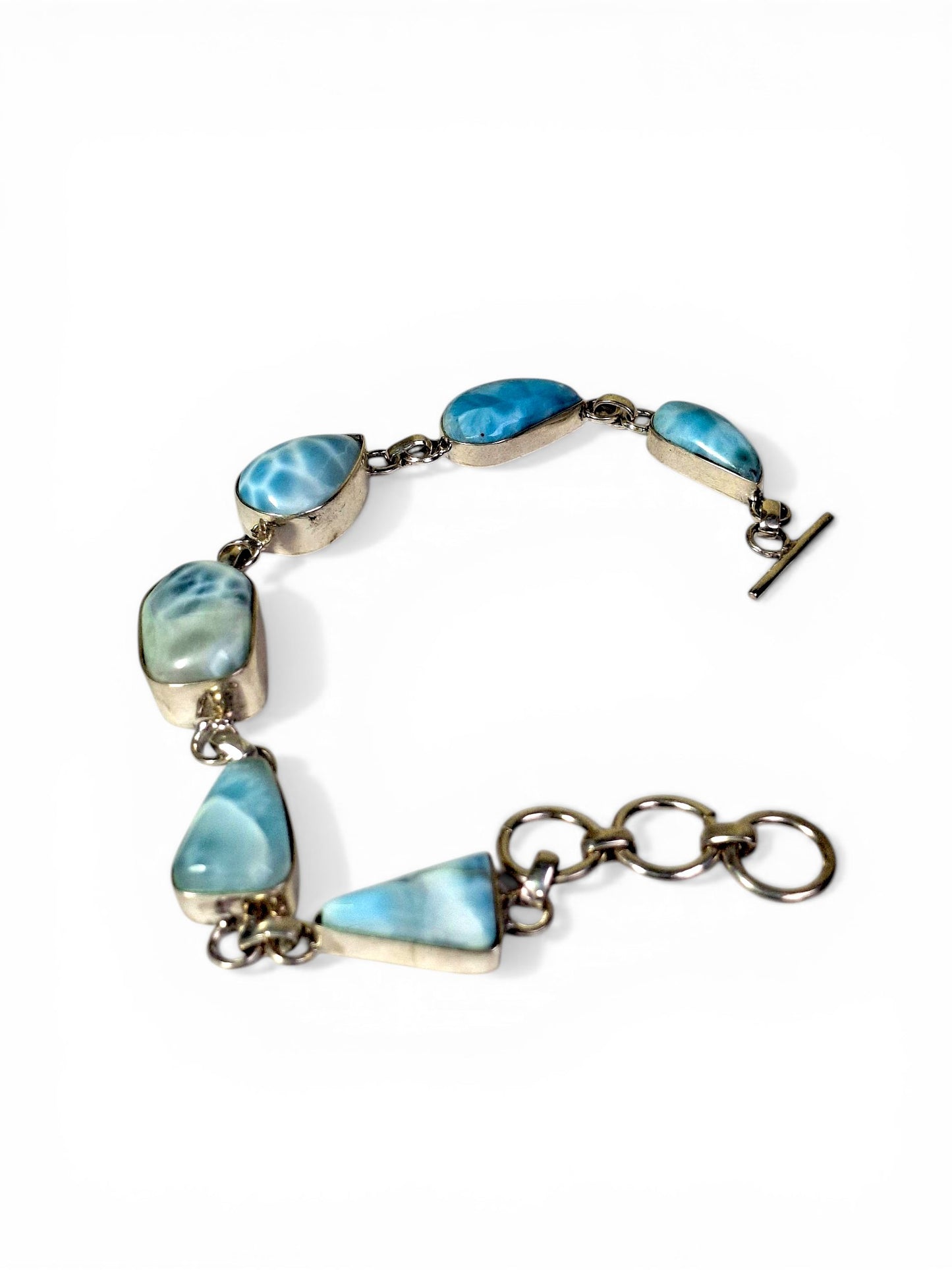 Sterling Silver Dominican Nice Blue Larimar Stone Handmade Bracelet