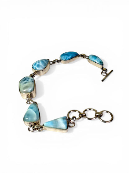 Sterling Silver Dominican Nice Blue Larimar Stone Handmade Bracelet