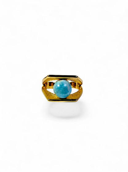 Stainless Steel w/ Gold Plate Dominican Blue Larimar Stone Ring