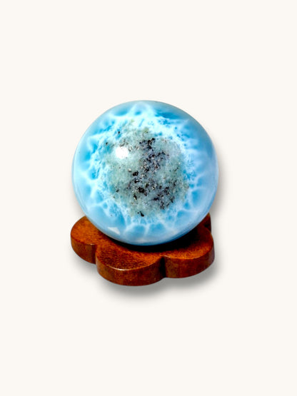 26 mm Round Natural Dominican Blue Larimar Stone Sphere Healing Energies