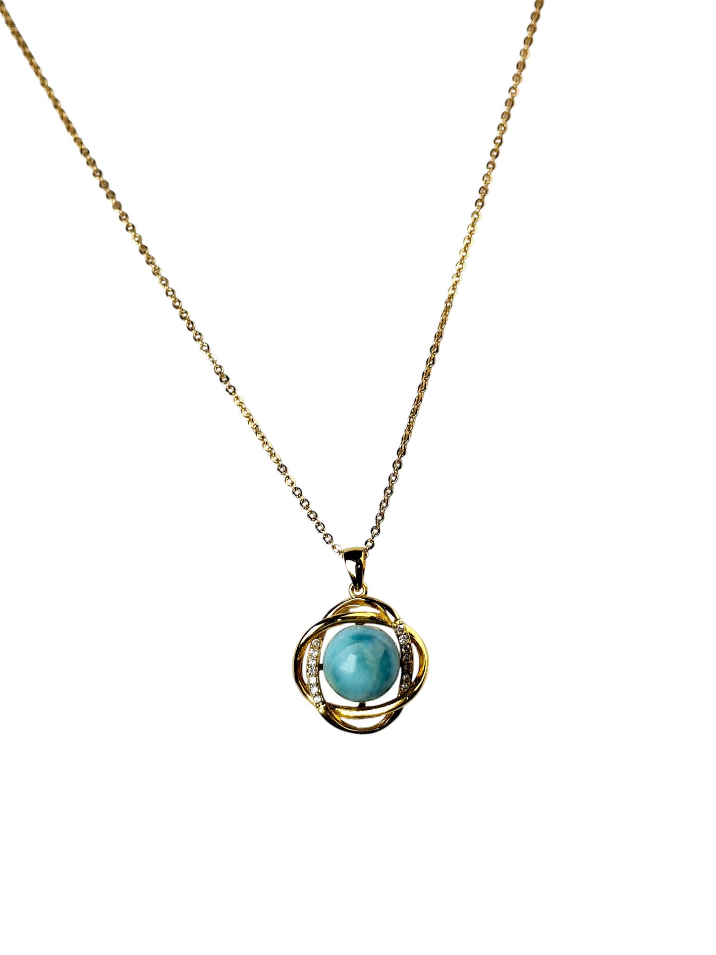 9 mm Dominican Nice Blue Larimar Sphere .925 w/ Gold plate Necklace