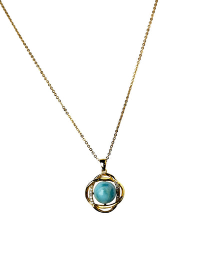 9 mm Dominican Nice Blue Larimar Sphere .925 w/ Gold plate Necklace