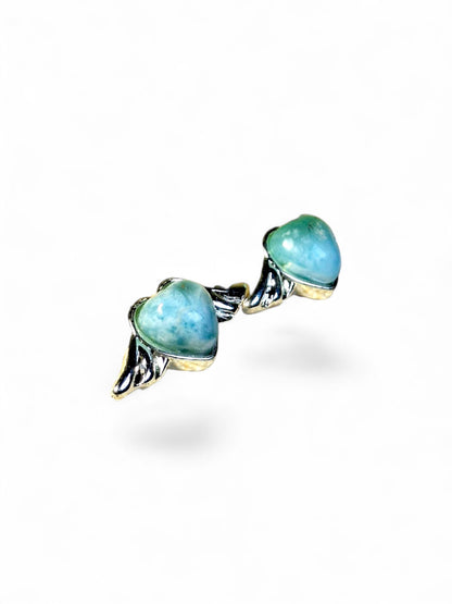 Sterling Silver Nice Blue Larimar Stone Handmade Studs Earring