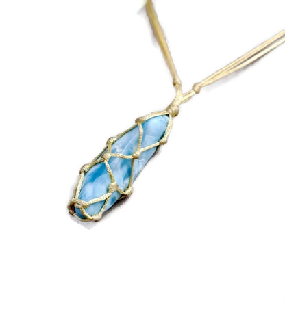 Dominican Nice Blue Larimar Stone Cord Necklace Handcrafted