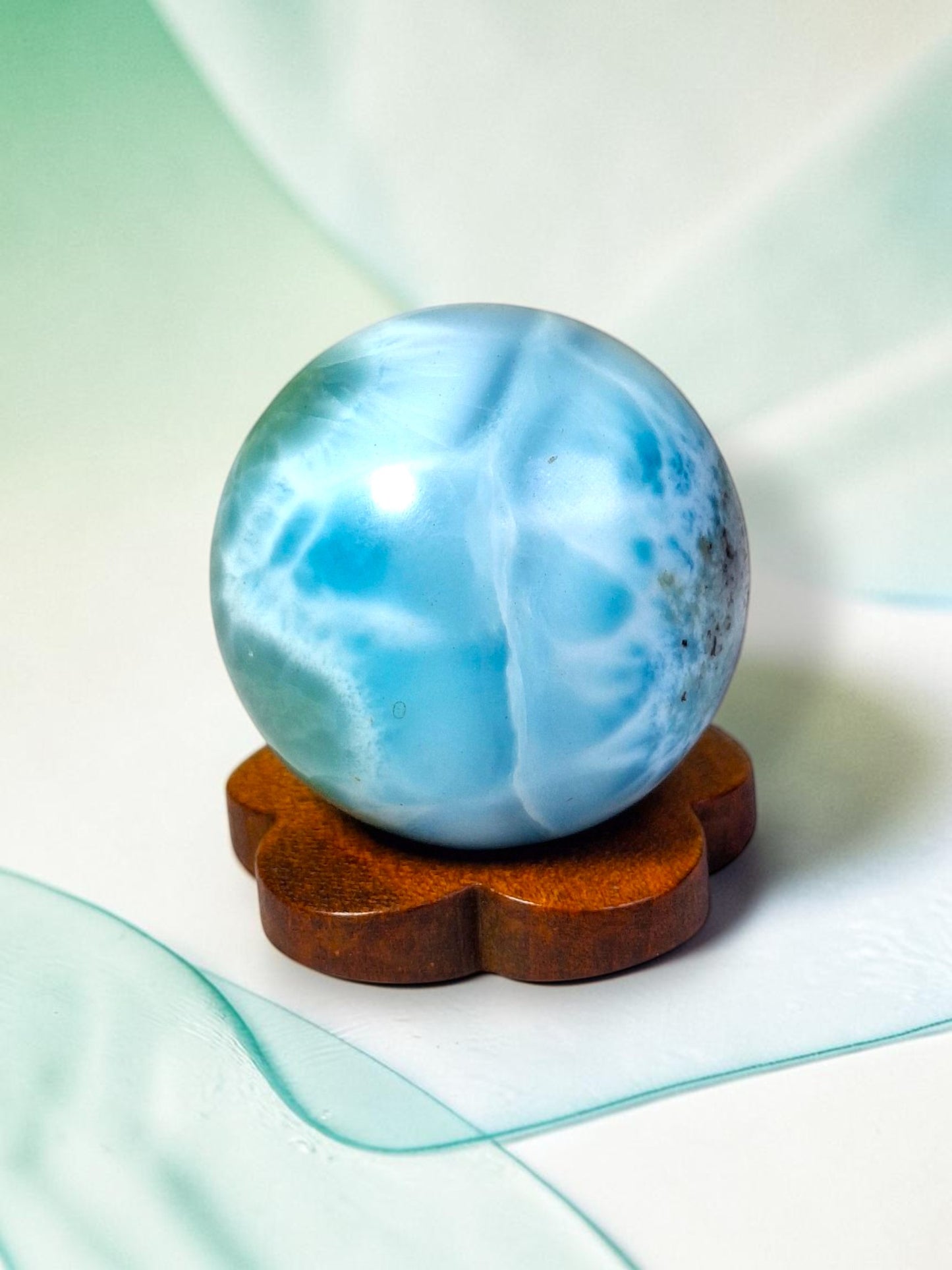 26 mm Round Natural Dominican Blue Larimar Stone Sphere Healing Energies