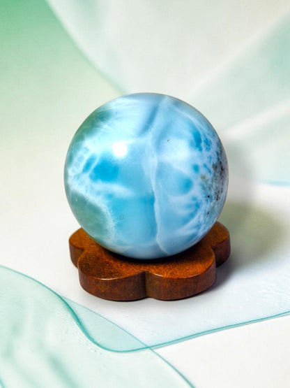 26 mm Round Natural Dominican Blue Larimar Stone Sphere Healing Energies