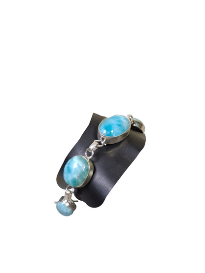 Sterling Silver Dominican Nice Blue Larimar Stone Handmade Bracelet