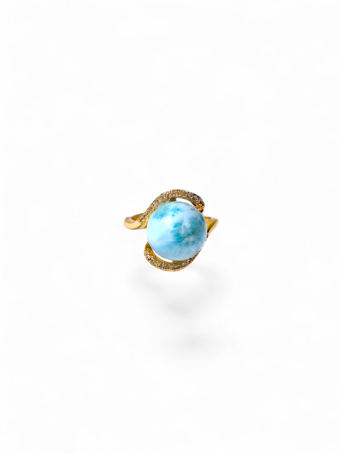 Sterling Silver w/ Gold Plate Dominican Blue Larimar Stone Ring