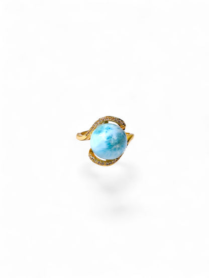 Sterling Silver w/ Gold Plate Dominican Blue Larimar Stone Ring