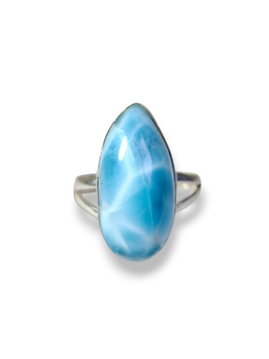 Bague Larimar Argent 925 Pierre Bleue Naturelle République Dominicaine Bijoux Cadeau Amour
