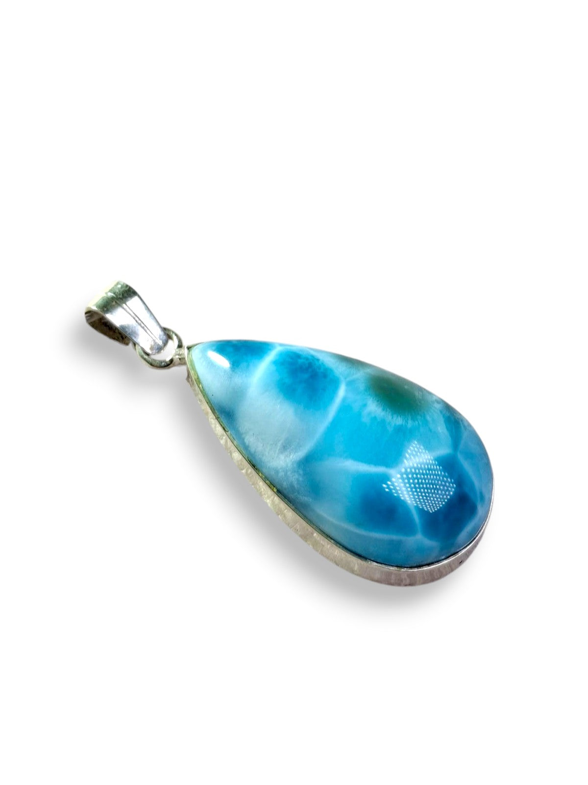 Larimar Pendant Sterling Silver  Natural Dominican Blue Gemstone Handmade