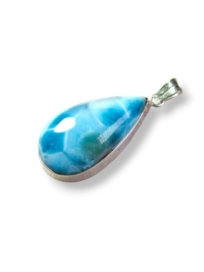 Larimar Pendant Sterling Silver  Natural Dominican Blue Gemstone Handmade