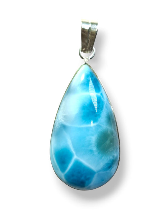 Larimar Pendant Sterling Silver  Natural Dominican Blue Gemstone Handmade