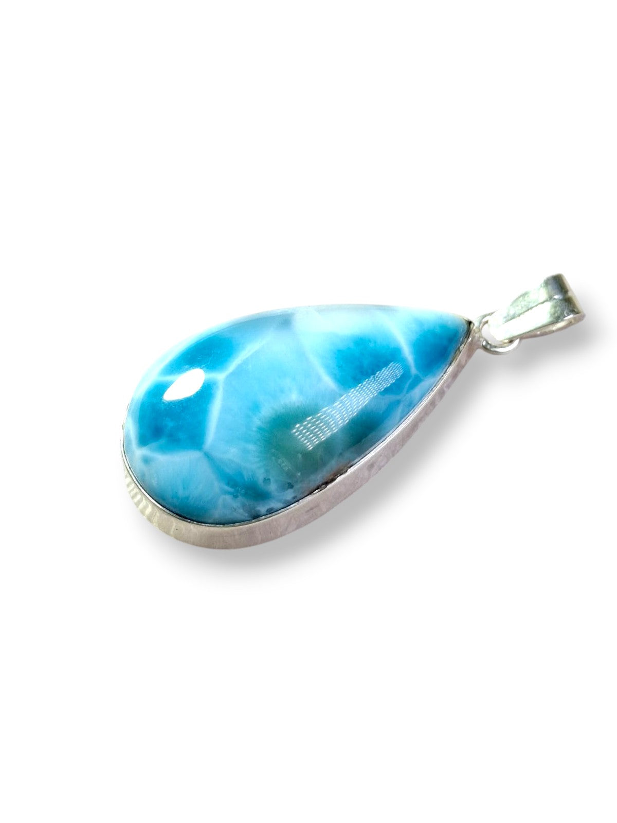 Larimar Pendant Sterling Silver  Natural Dominican Blue Gemstone Handmade