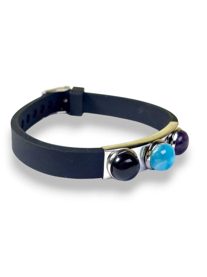 Pulsera de cuero hecha a mano con auténticas piedras de larimar azul .925 para hombre y mujer