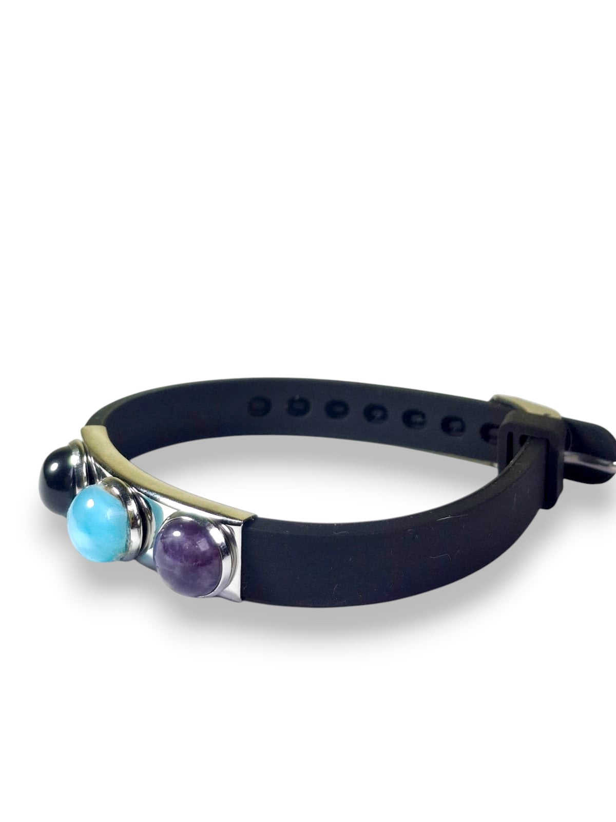 Pulsera de cuero hecha a mano con auténticas piedras de larimar azul .925 para hombre y mujer