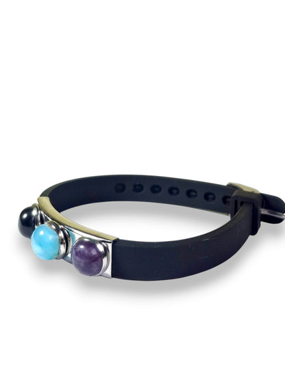 Pulsera de cuero hecha a mano con auténticas piedras de larimar azul .925 para hombre y mujer