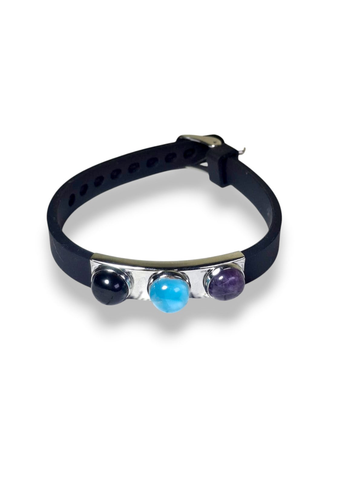 Pulsera de cuero hecha a mano con auténticas piedras de larimar azul .925 para hombre y mujer