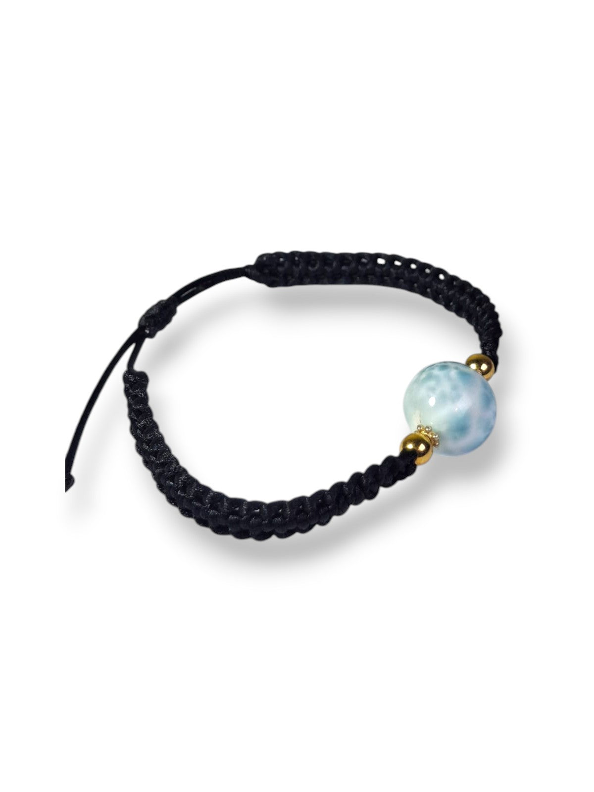 Natural Larimar  Bracelet Adjustable Macrame Woven Black Dominican Blue Gemstone Boho