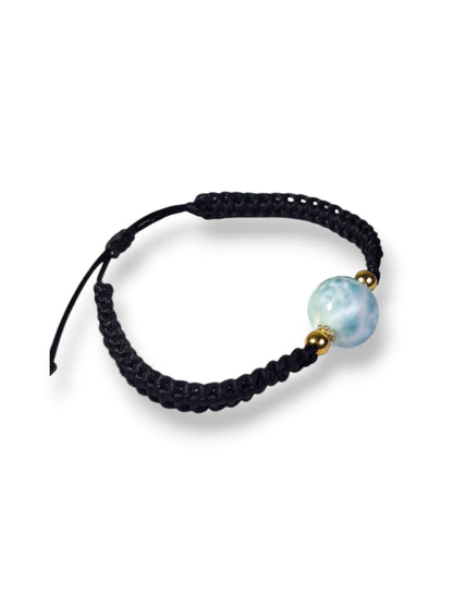 Natural Larimar  Bracelet Adjustable Macrame Woven Black Dominican Blue Gemstone Boho