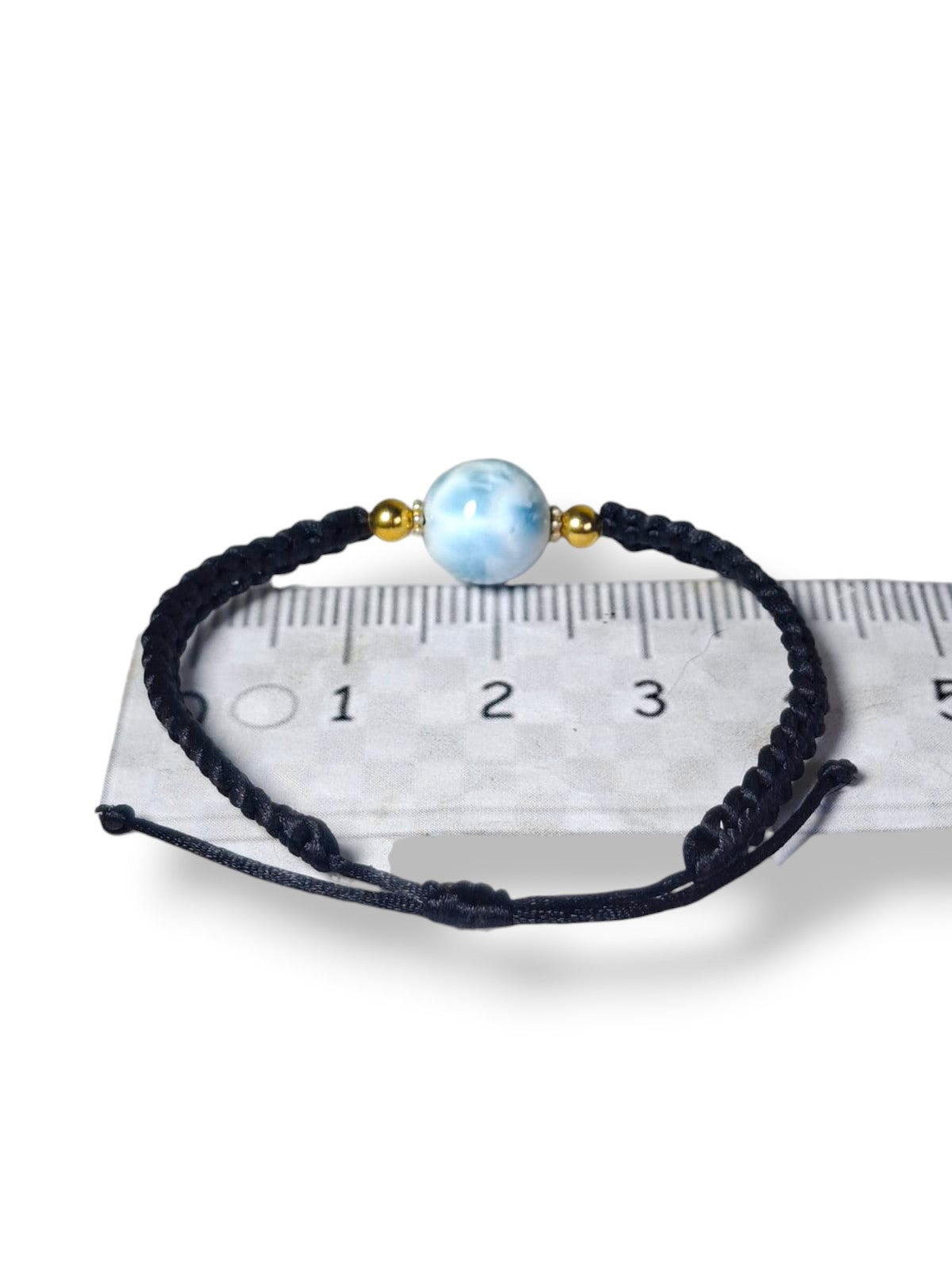 Natural Larimar  Bracelet Adjustable Macrame Woven Black Dominican Blue Gemstone Boho
