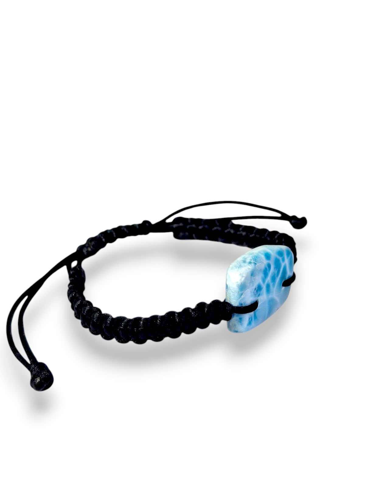 Natural Larimar  Bracelet Adjustable Macrame Woven Black Dominican Blue Gemstone Boho