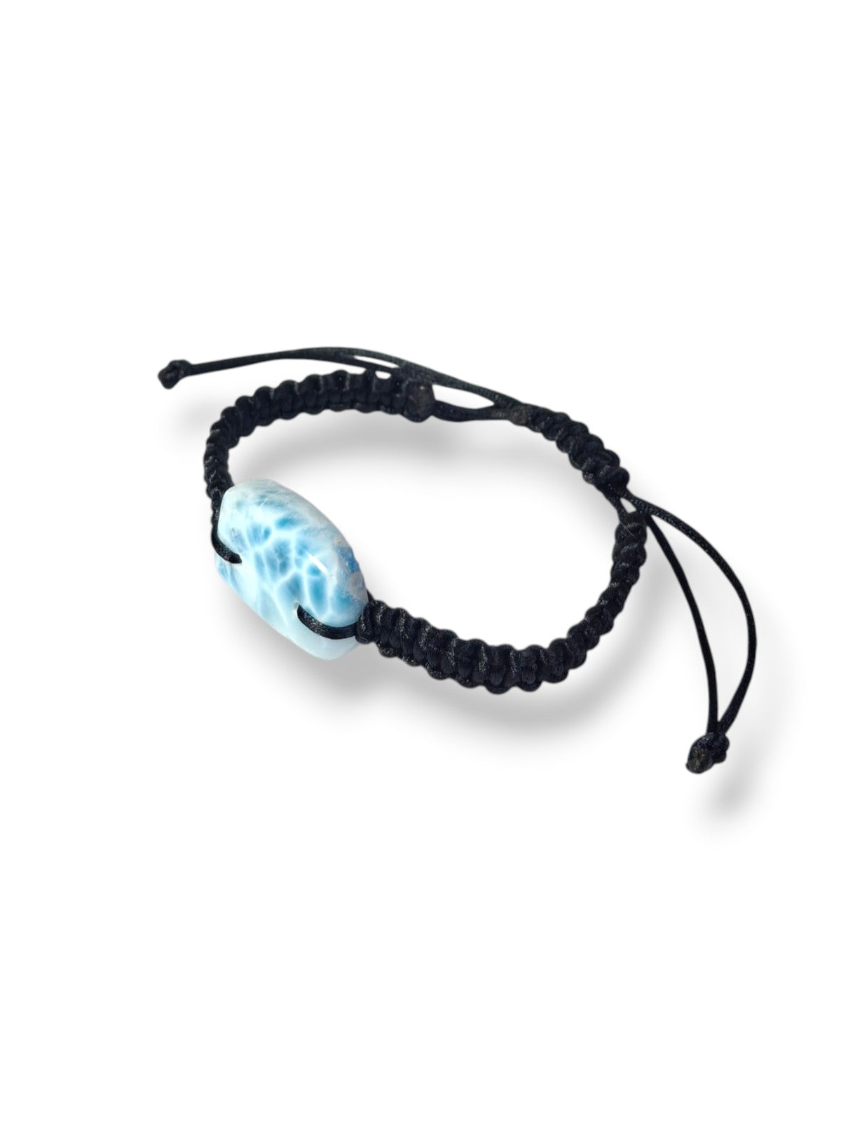 Natural Larimar  Bracelet Adjustable Macrame Woven Black Dominican Blue Gemstone Boho