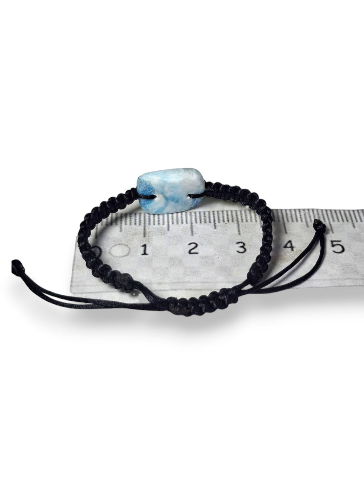Natural Larimar  Bracelet Adjustable Macrame Woven Black Dominican Blue Gemstone Boho