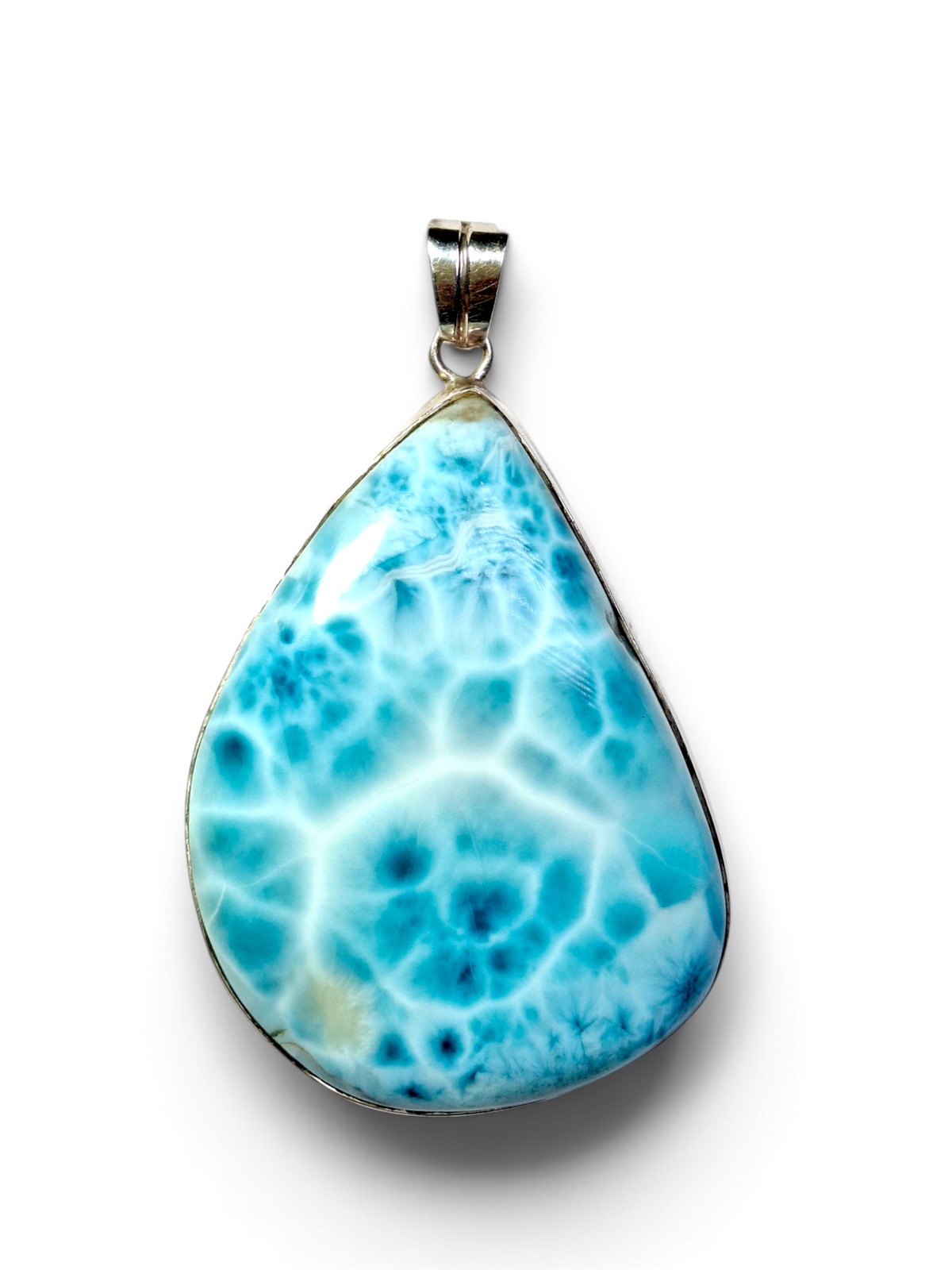 Big Natural Larimar Pendant 925 Silver  Dominican Blue Gemstone