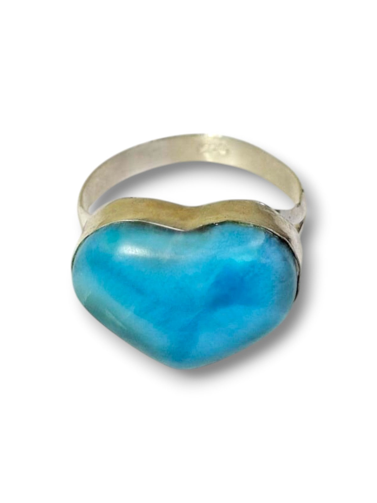 Larimar Heart Shape Ring 925 Silver Natural Dominican Republic Blue Stone Love Gift Jewelry