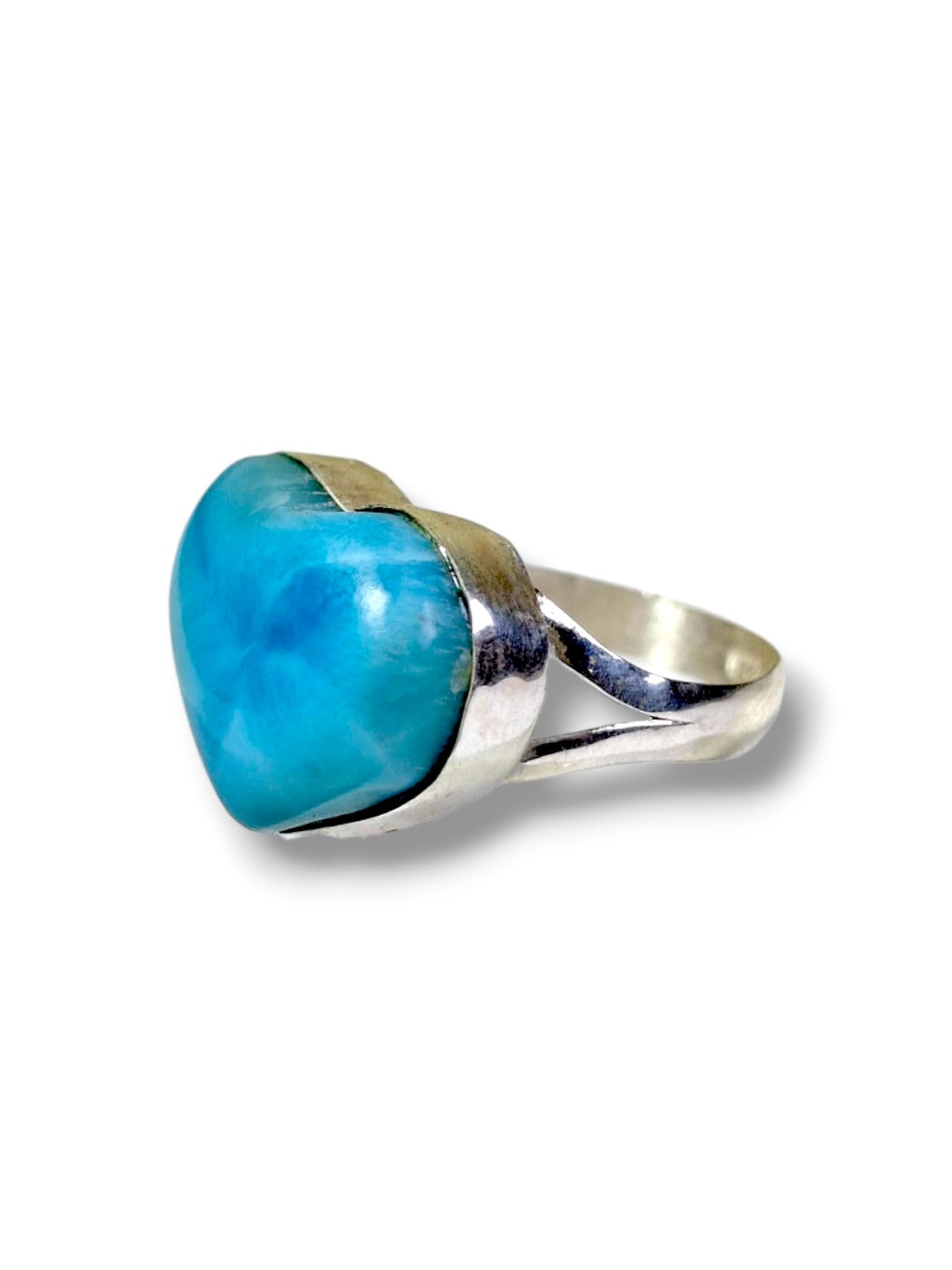 Larimar Heart Shape Ring 925 Silver Natural Dominican Republic Blue Stone Love Gift Jewelry