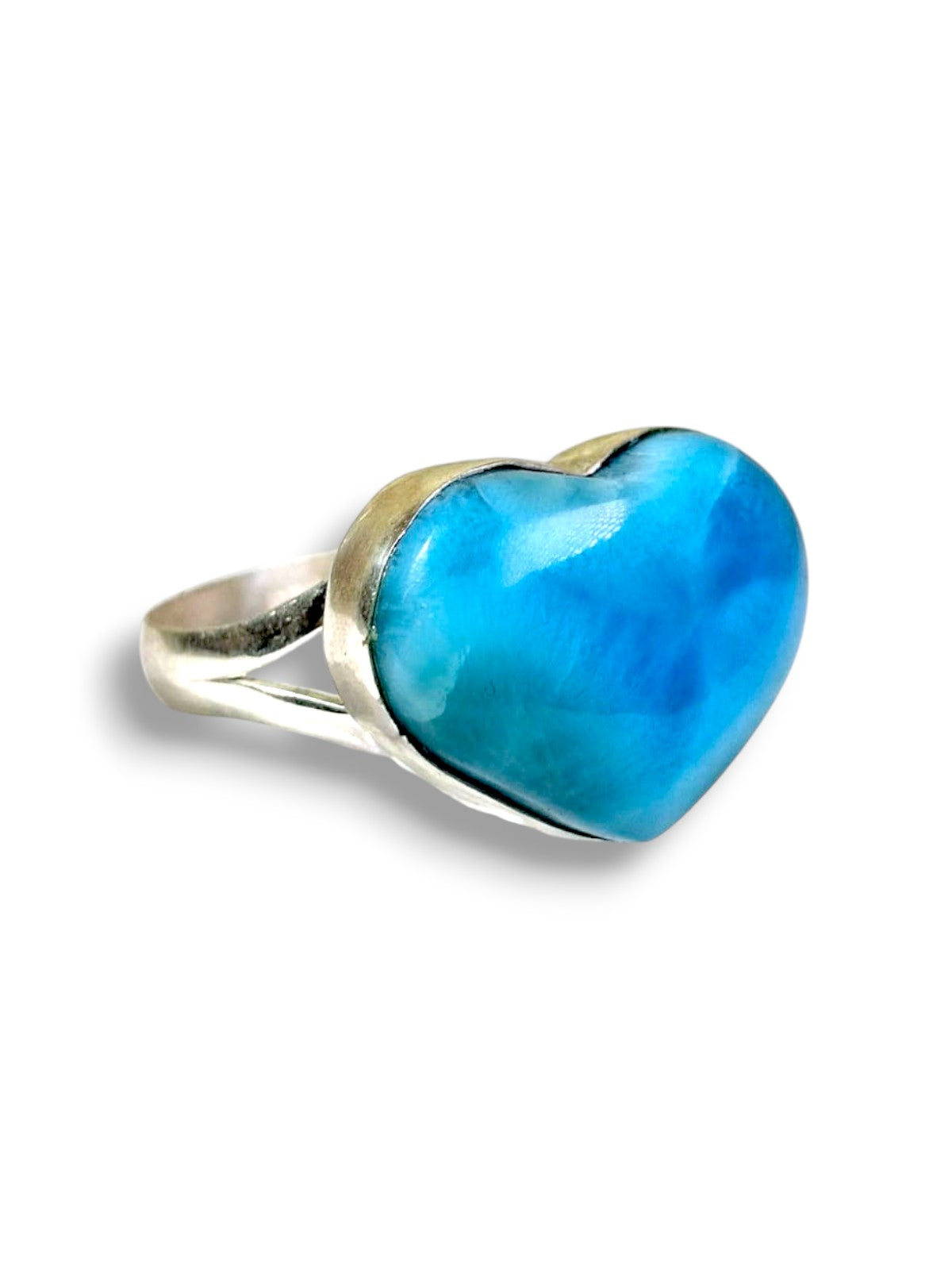Larimar Heart Shape Ring 925 Silver Natural Dominican Republic Blue Stone Love Gift Jewelry