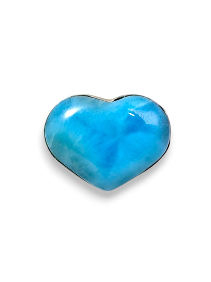 Larimar Heart Shape Ring 925 Silver Natural Dominican Republic Blue Stone Love Gift Jewelry