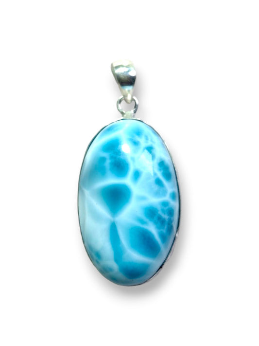 Larimar Pendant Sterling Silver  Natural Dominican Blue Gemstone Handmade