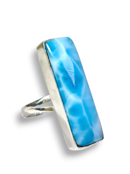 Larimar Ring 925 Silver Natural Dominican Republic Blue Stone Love Gift Jewelry