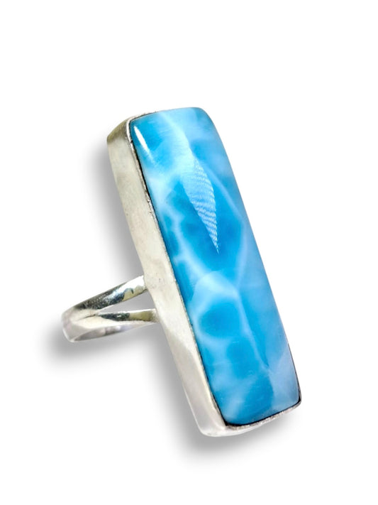 Bague Larimar en argent 925, pierre bleue naturelle de République dominicaine, cadeau d'amour, bijoux