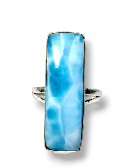Larimar Ring 925 Silver Natural Dominican Republic Blue Stone Love Gift Jewelry