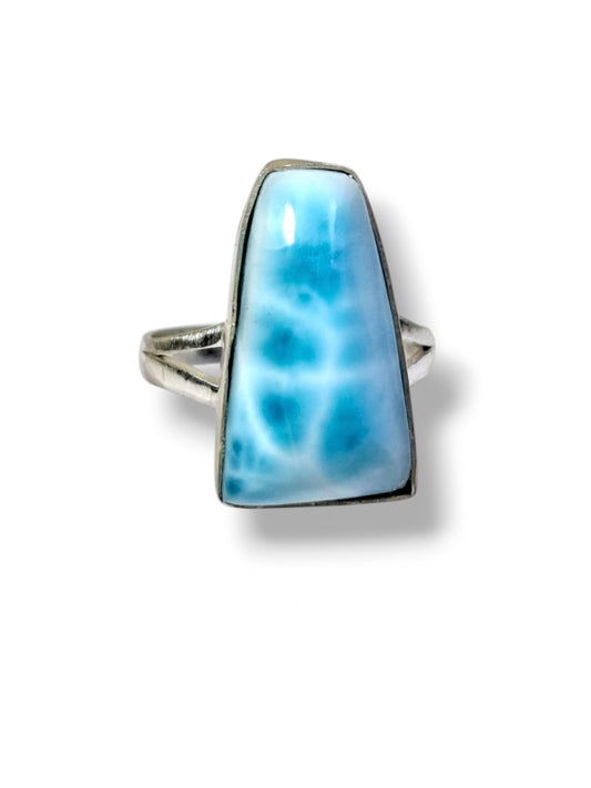 Bague Larimar Argent 925 Pierre Bleue Naturelle République Dominicaine Cadeau Amour Bijoux