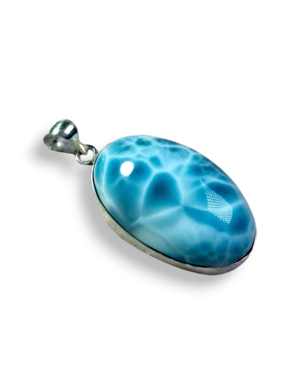 Larimar Pendant Sterling Silver  Natural Dominican Blue Gemstone Handmade