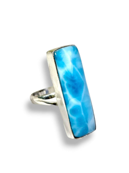 Larimar Ring 925 Silver Natural Dominican Republic Blue Stone Love Gift Jewelry