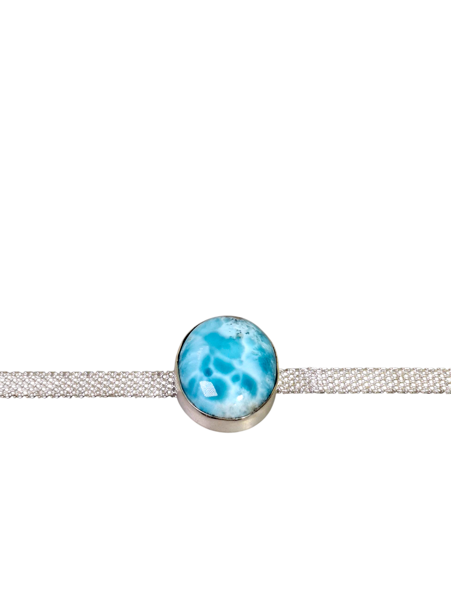 Sterling Silver Dominican Nice Blue Larimar Stone Handmade Bracelet