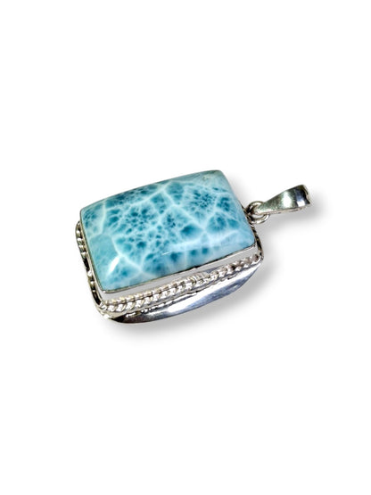 Larimar Pendant Sterling Silver  Natural Dominican Blue Gemstone Handmade