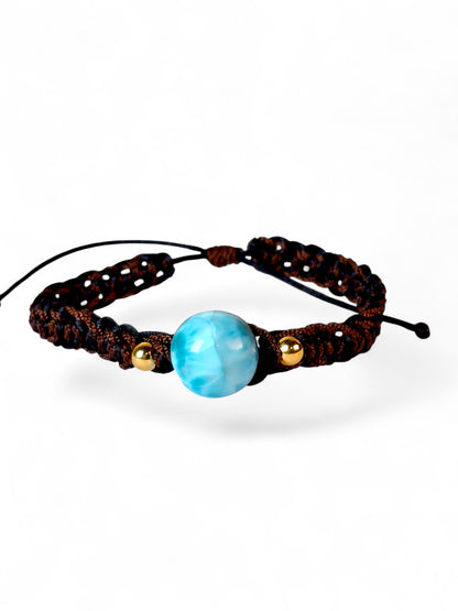 Nice Blue Larimar Stone Nylon Cord Handmade Bracelet Men / Women
