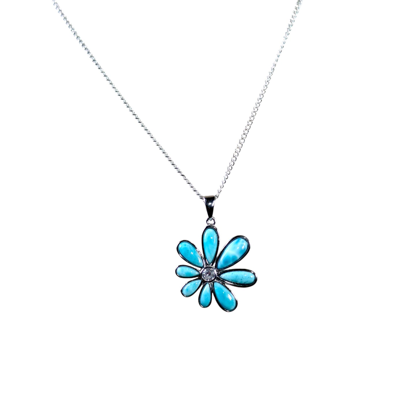 Dominican Nice Blue Larimar Stone Pendant Necklace Handcrafted