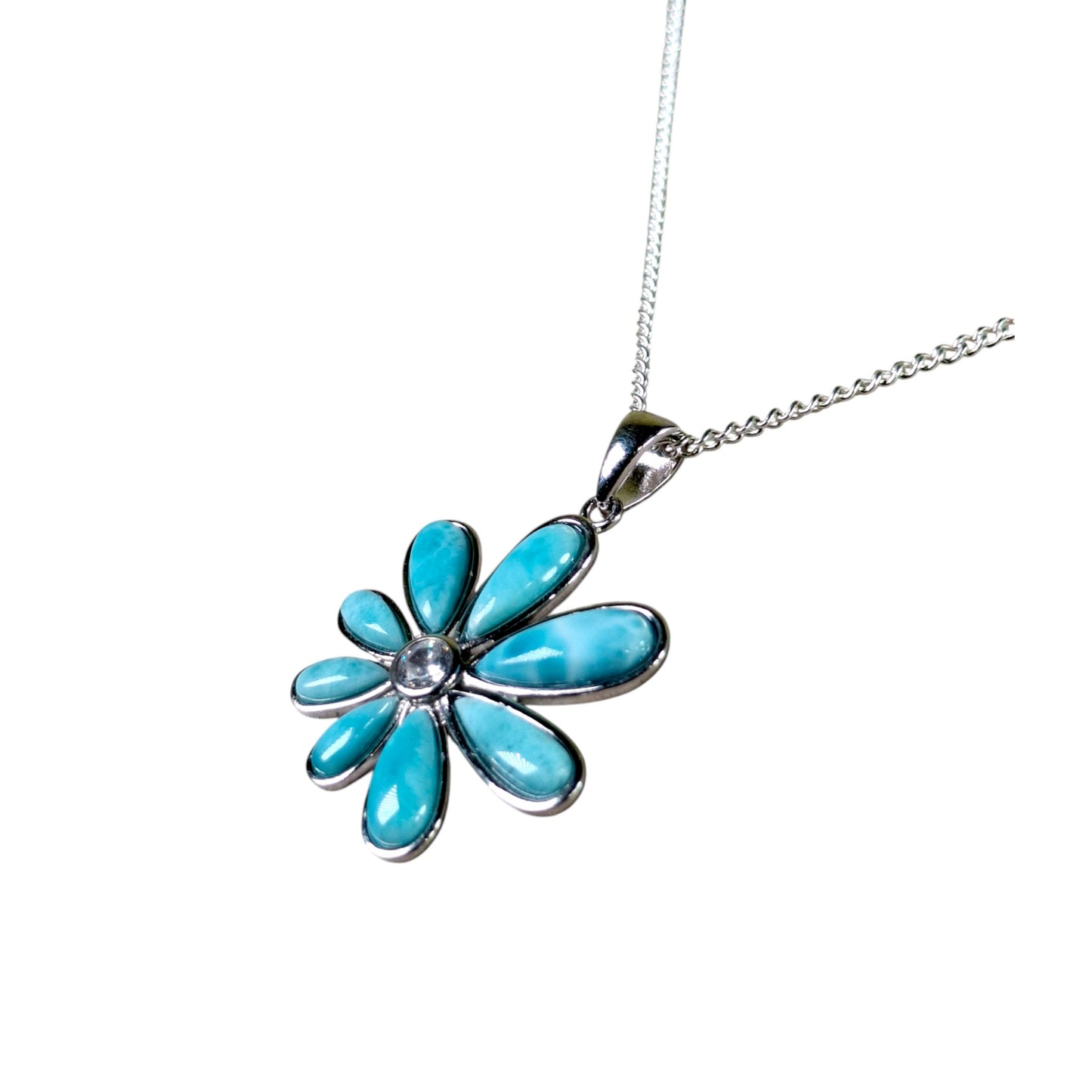 Dominican Nice Blue Larimar Stone Pendant Necklace Handcrafted
