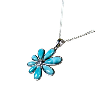 Dominican Nice Blue Larimar Stone Pendant Necklace Handcrafted