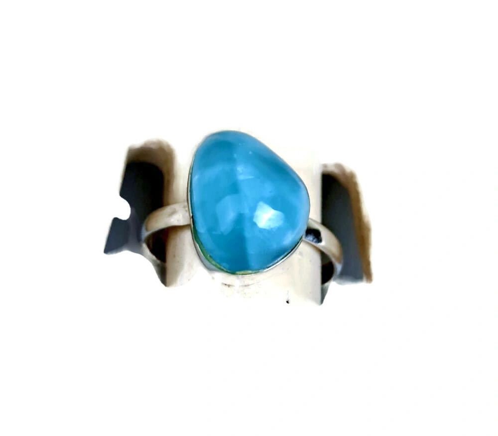 Solid Sterling Silver Dominican Deep Blue Larimar Stone Handmade Ring
